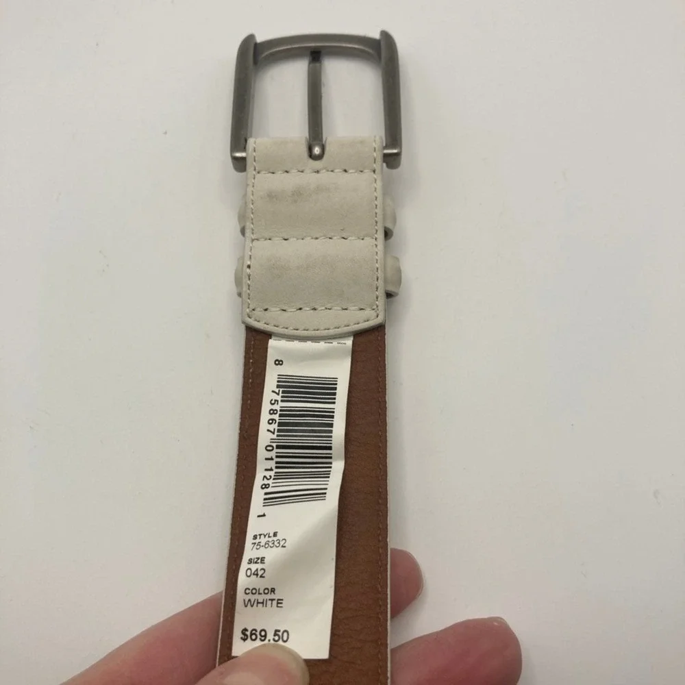 Johnston & Murphy Men's White Sporty Casual Leather Belt 42 Preppy Casual‎ Golf